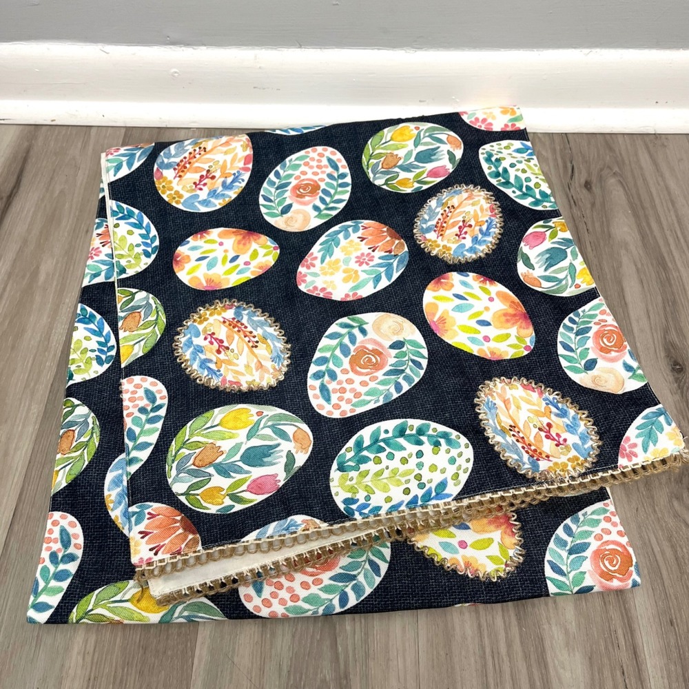 Tabitha Webb Navy Blue Floral Easter Egg Print‎ Table Runner